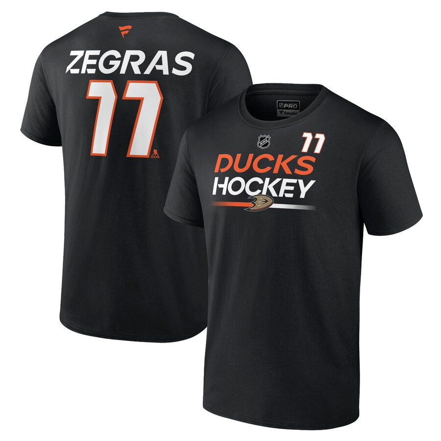 Men's Anaheim Ducks Trevor Zegras Fanatics Black Authentic Pro Prime Name & Number T-Shirt