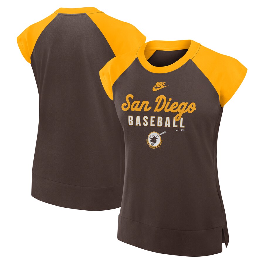 Women's San Diego Padres Nike Brown/Gold Cooperstown Collection Raglan Performance T-Shirt
