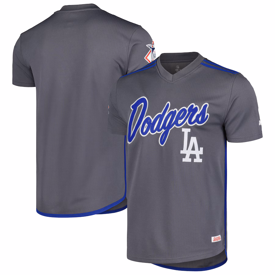 Men's Los Angeles Dodgers Stitches Charcoal Team V-Neck Jersey