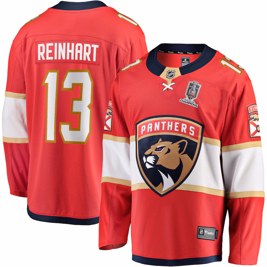 Men's Florida Panthers Sam Reinhart Fanatics Red Home 2024 Stanley Cup Champions Breakaway Player Jersey