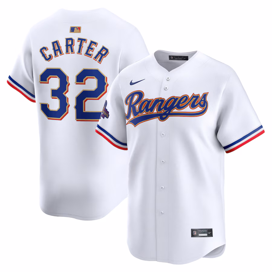 Men's Texas Rangers Evan Carter Nike White 2024 Gold Collection Limited Player Jersey