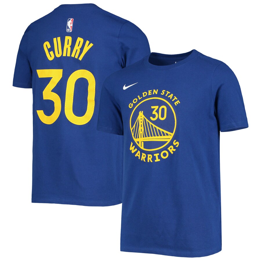 Youth Golden State Warriors Stephen Curry Nike Royal Logo Name & Number Performance T-Shirt