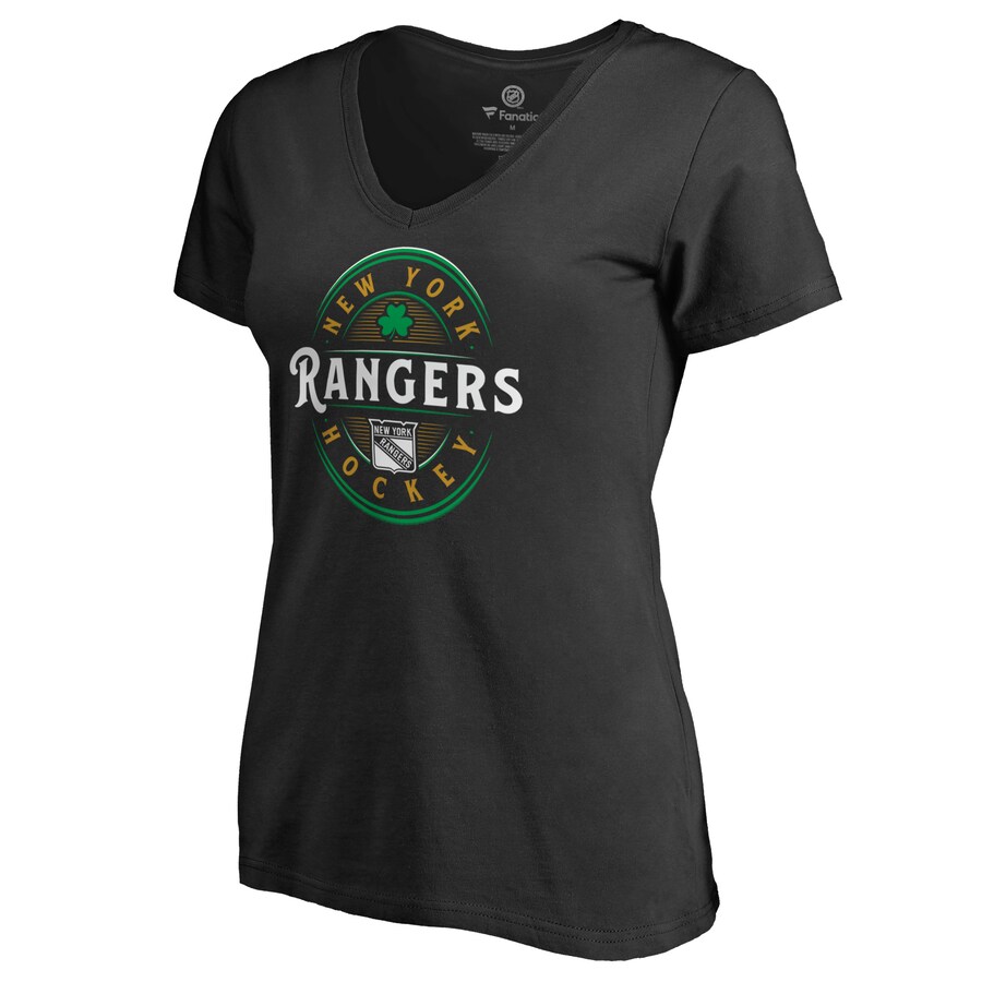 Women's New York Rangers Black St. Patrick's Day Forever Lucky V-Neck T-Shirt