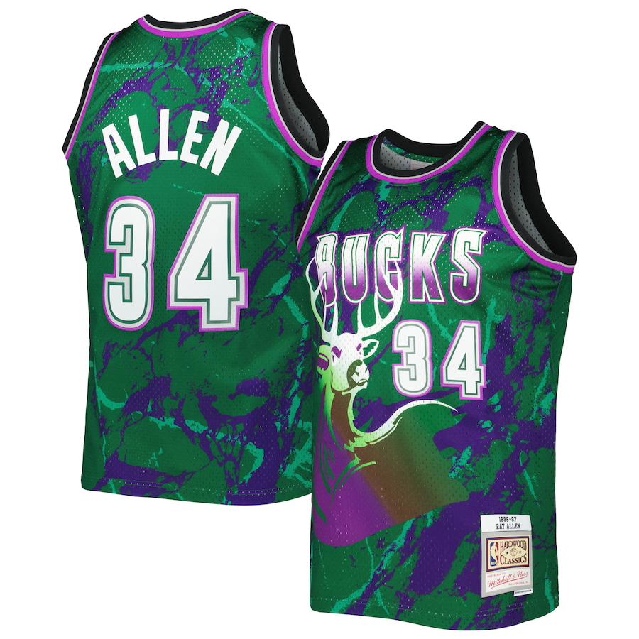 Men's Milwaukee Bucks Ray Allen Mitchell & Ness Green 1996/97 Hardwood Classics Marble Swingman Jersey