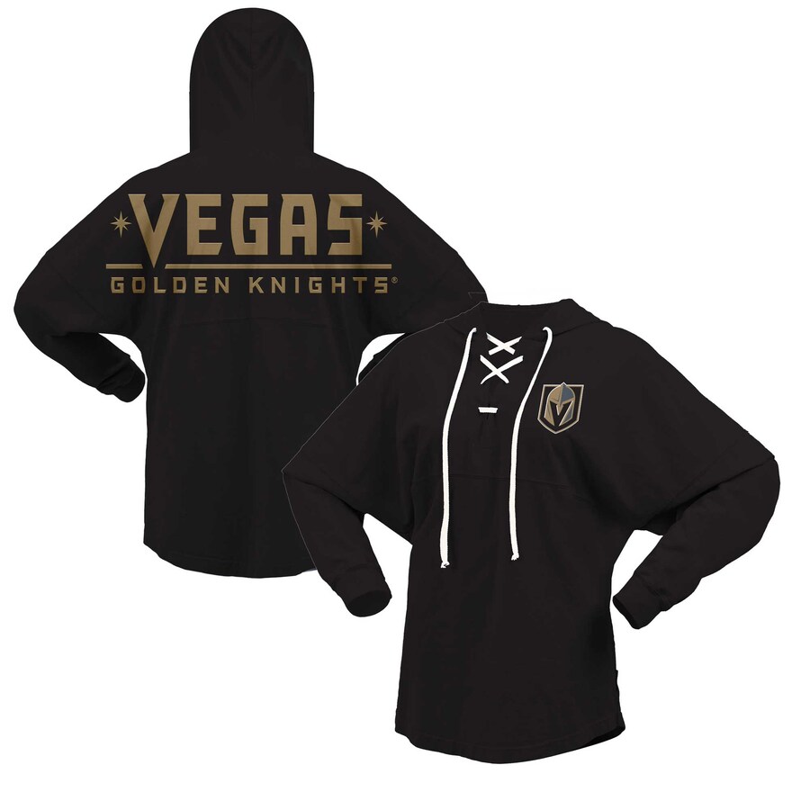 Women's Vegas Golden Knights Fanatics Black Jersey Lace-Up V-Neck Long Sleeve Hoodie T-Shirt