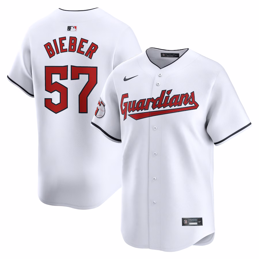 Men's Cleveland Guardians Shane Bieber Nike White Home Limited Player Jersey