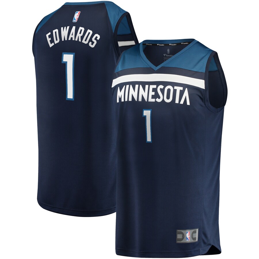 Men's Minnesota Timberwolves Anthony Edwards Fanatics Navy 2021/22 Fast Break Replica Jersey - Icon Edition