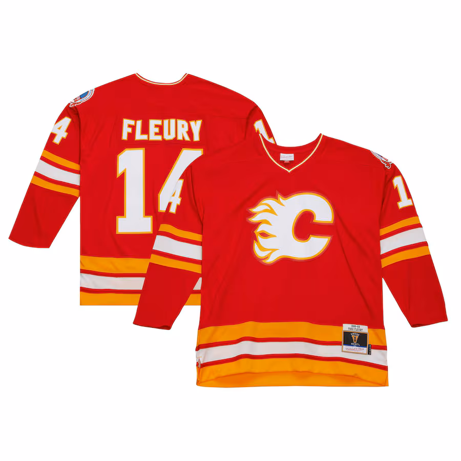 Men's Calgary Flames Theoren Fleury Mitchell & Ness Red 1988/89 Blue Line Player Jersey