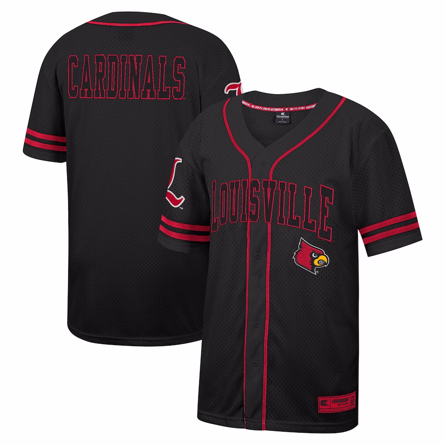 Louisville Cardinals Colosseum Free Spirited Mesh Button-Up Baseball Jersey - Black