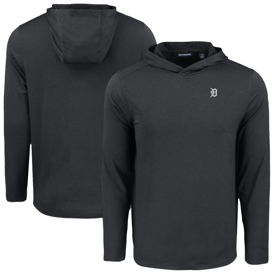 Men's Detroit Tigers Cutter & Buck Black Coastline Epic Comfort Eco Recycled Long Sleeve Hoodie T-Shirt