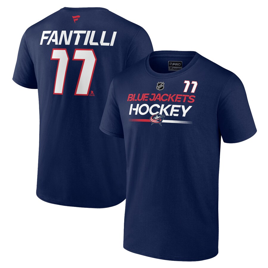 Men's Columbus Blue Jackets Adam Fantilli Fanatics Navy Authentic Pro Prime Name & Number T-Shirt