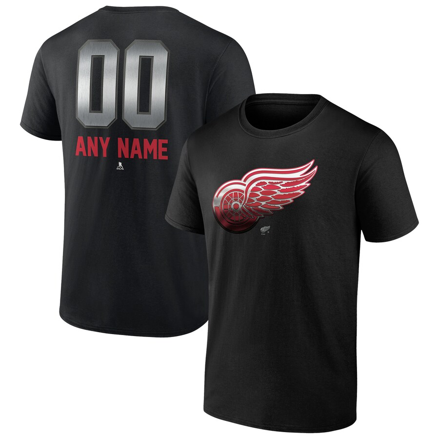 Men's Detroit Red Wings Black Personalized Midnight Mascot Logo T-Shirt