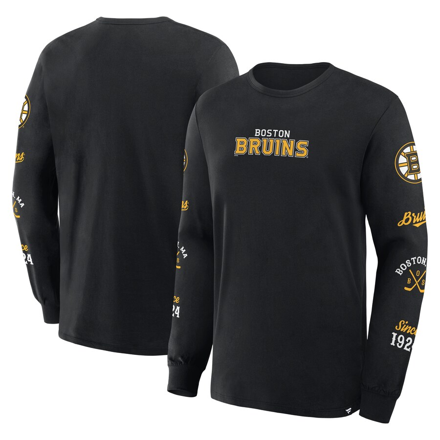 Men's Boston Bruins Fanatics Black Boxed In Legacy Long Sleeve T-Shirt