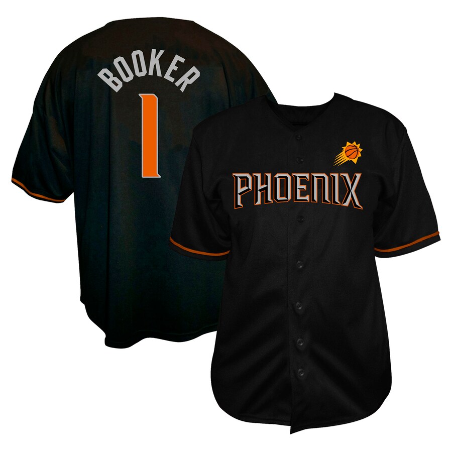 Men's Phoenix Suns Devin Booker Profile Black Big & Tall Name & Number Button-Up Jersey