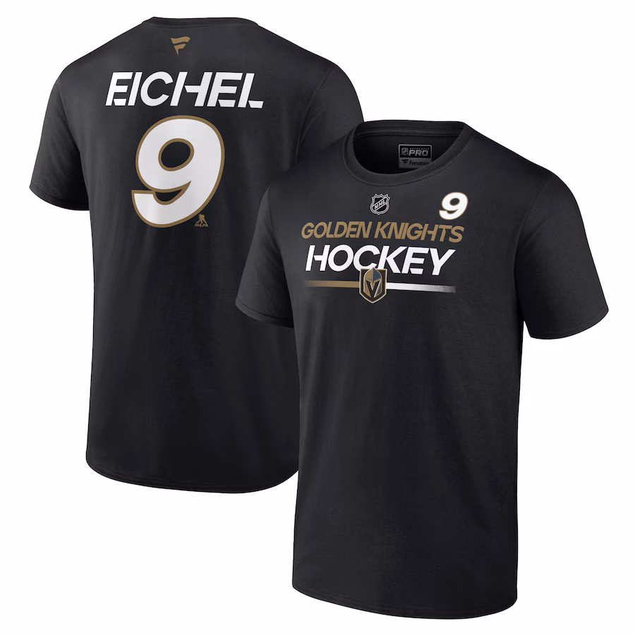 Men's Vegas Golden Knights Jack Eichel Fanatics Black Authentic Pro Prime Name & Number T-Shirt