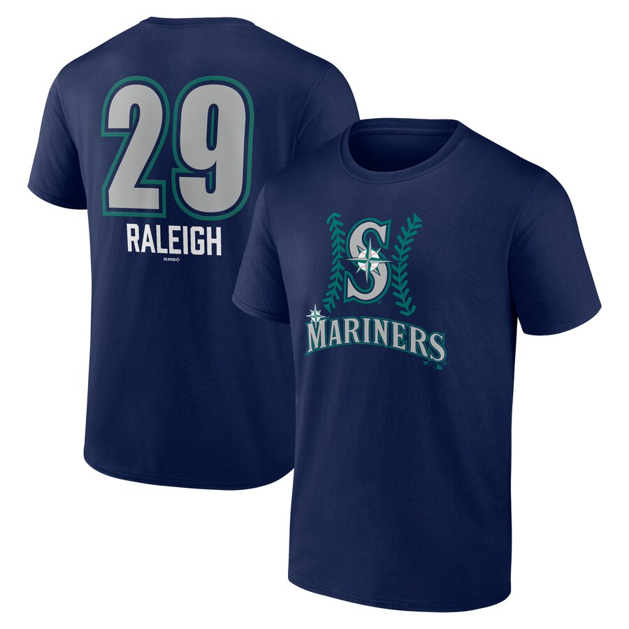 Men's Seattle Mariners Cal Raleigh Navy Name & Number Fastball T-Shirt