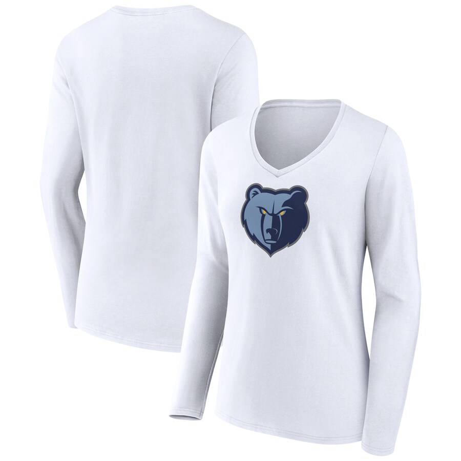 Women's Memphis Grizzlies White Logo Long Sleeve V-Neck T-Shirt