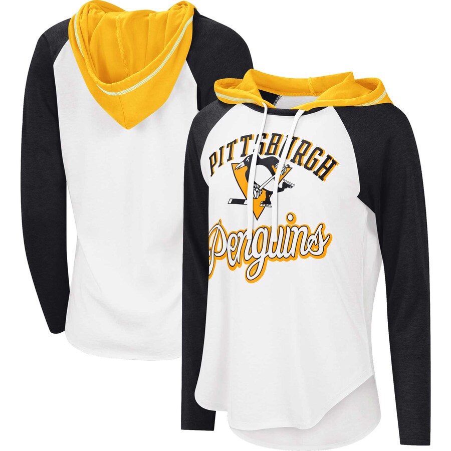 Women's Pittsburgh Penguins G-III Sports by Carl Banks White/Heather Black MVP Raglan Lightweight Hooded T-Shirt