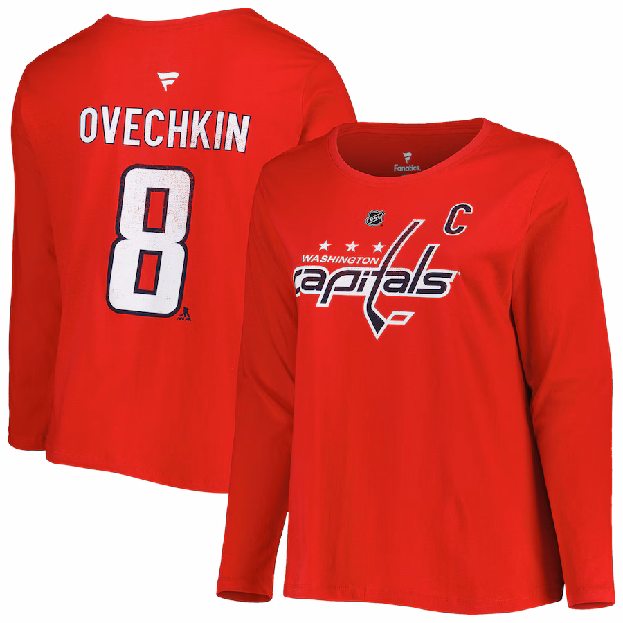 Women's Washington Capitals Alexander Ovechkin Profile Red Plus Size Distressed Printed Name & Number Long Sleeve T-Shirt