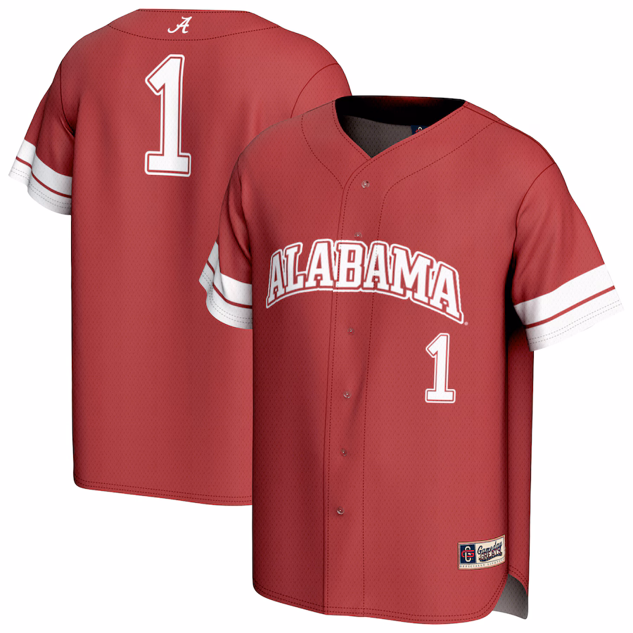 Unisex GameDay Greats #1 Crimson Alabama Crimson Tide Lightweight Collegiate Baseball Fashion Jersey