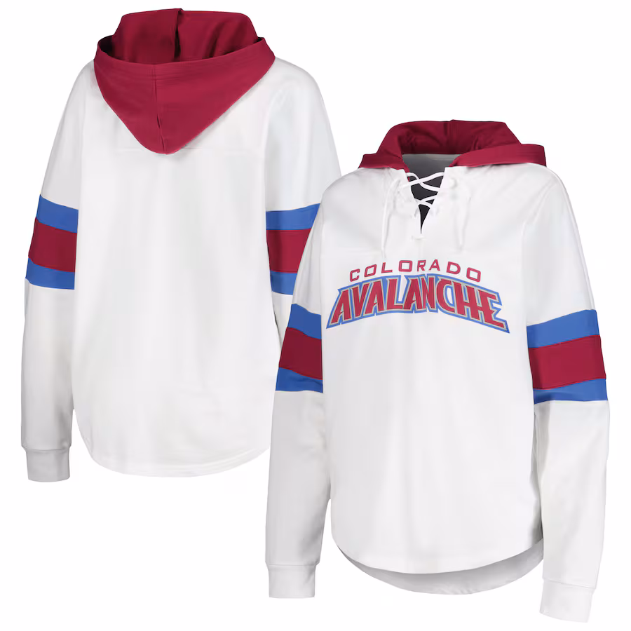 Women's Colorado Avalanche G-III 4Her by Carl Banks White/Burgundy Goal Zone Long Sleeve Lace-Up Hoodie T-Shirt