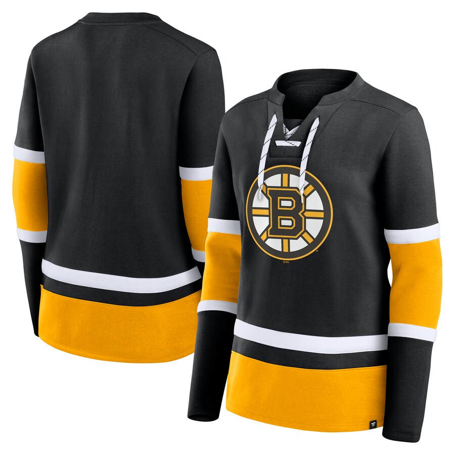 Women's Boston Bruins Fanatics Black Prime Time Lace-Up Long Sleeve T-Shirt