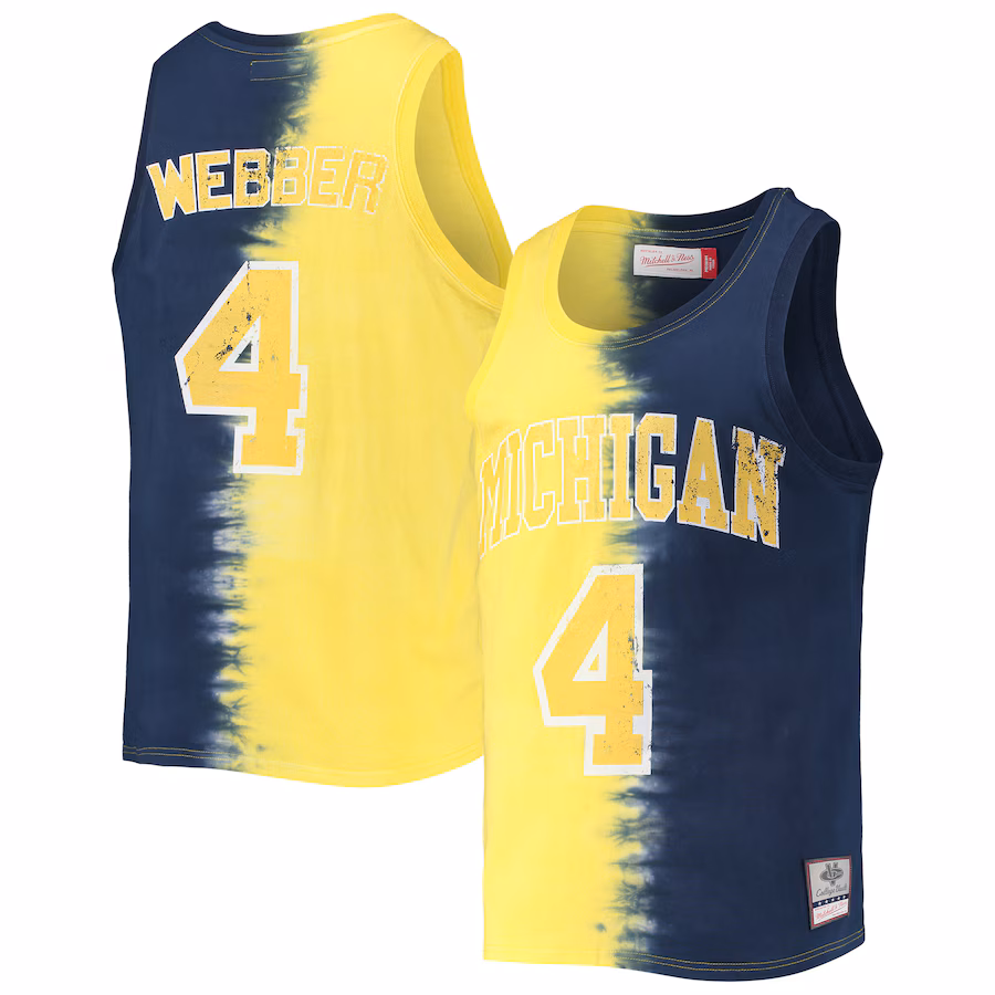 Chris Webber Michigan Wolverines Mitchell & Ness Name & Number Tie-Dye Tank Top - Maize/Navy
