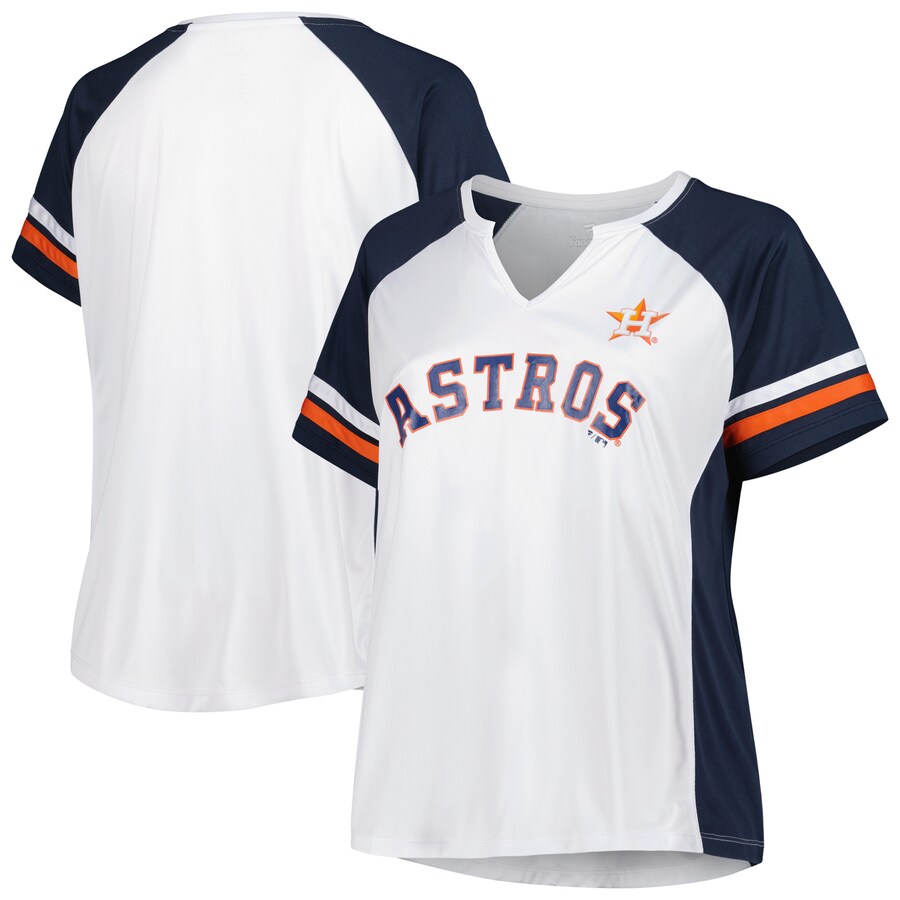 Women's Houston Astros White/Navy Plus Size Notch Neck T-Shirt