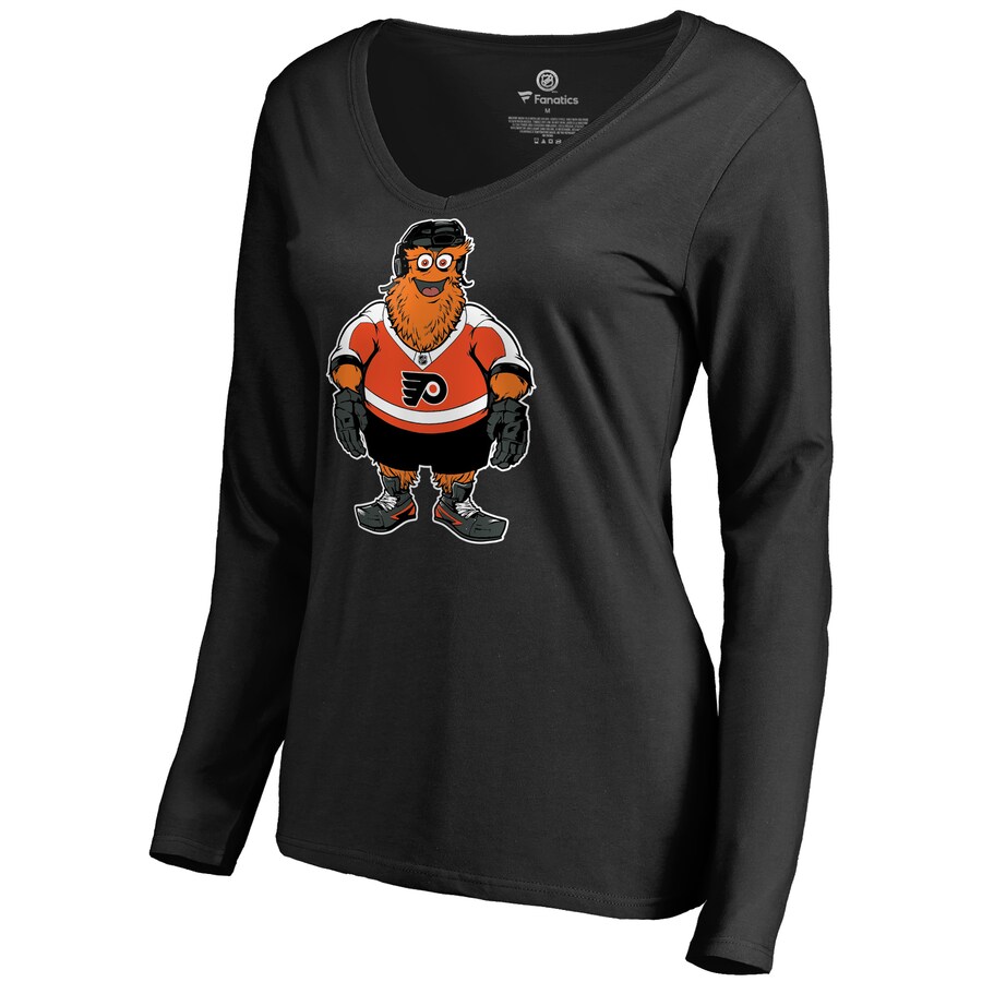 Women's Philadelphia Flyers Black Gritty Long Sleeve V-Neck T-Shirt