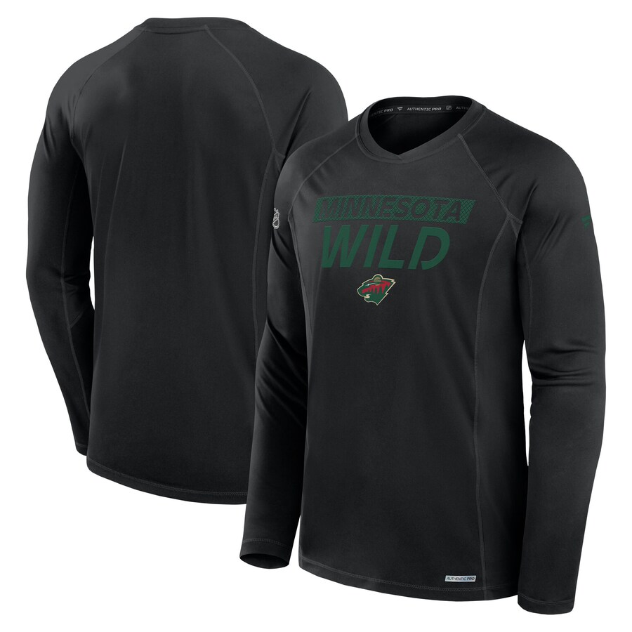 Men's Minnesota Wild Fanatics Black Authentic Pro Rink Tech Long Sleeve T-Shirt