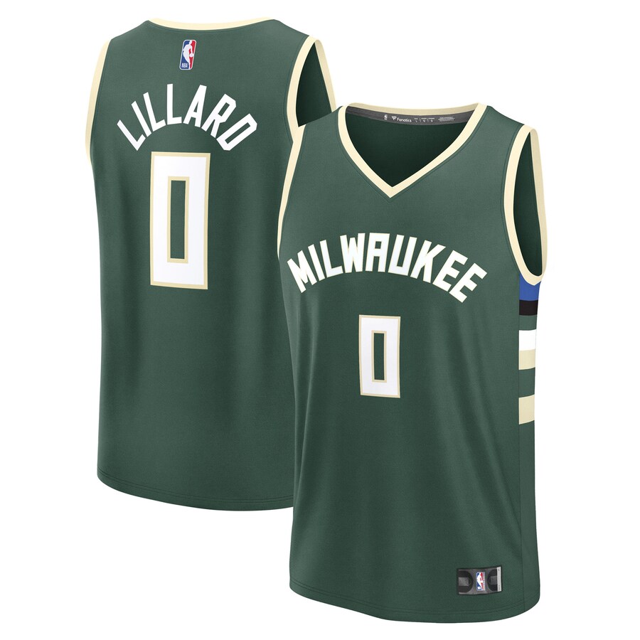 Men's Milwaukee Bucks Damian Lillard Fanatics Hunter Green Fast Break Replica Player Jersey - Icon Edition