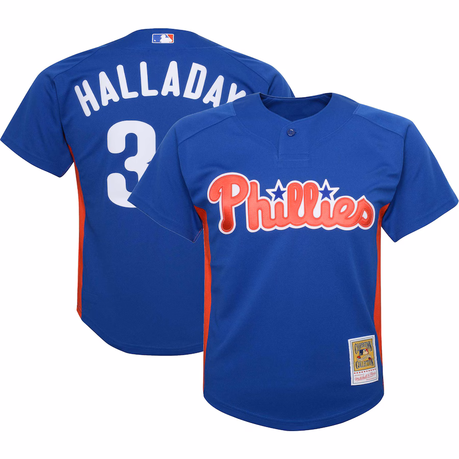 Youth Philadelphia Phillies Roy Halladay Mitchell & Ness Royal Cooperstown Collection Mesh Batting Practice Jersey