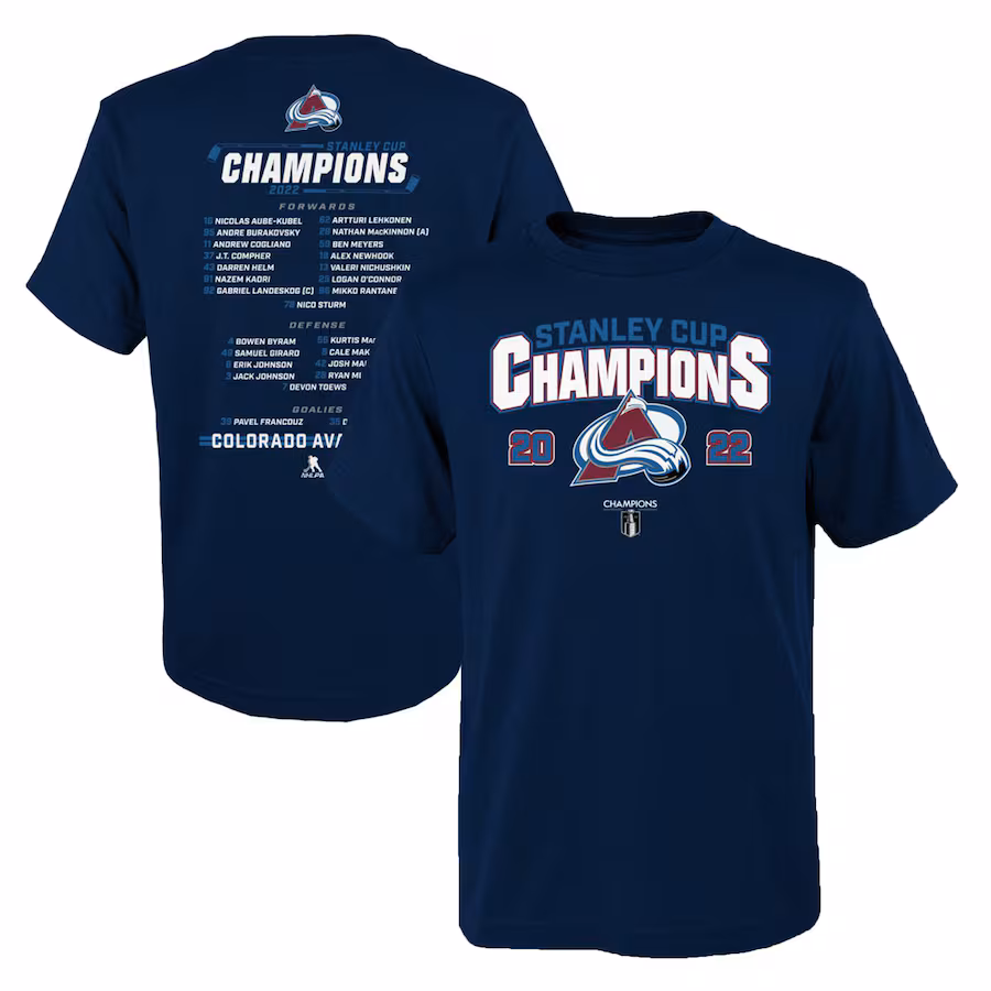 Youth Colorado Avalanche Fanatics Navy 2022 Stanley Cup Champions Roster T-Shirt