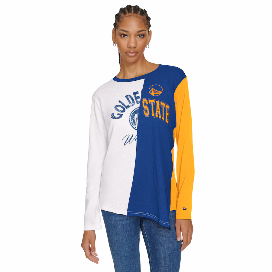 Women's Golden State Warriors Tommy Jeans White/Royal Amelia Color Blocked Long Sleeve T-Shirt
