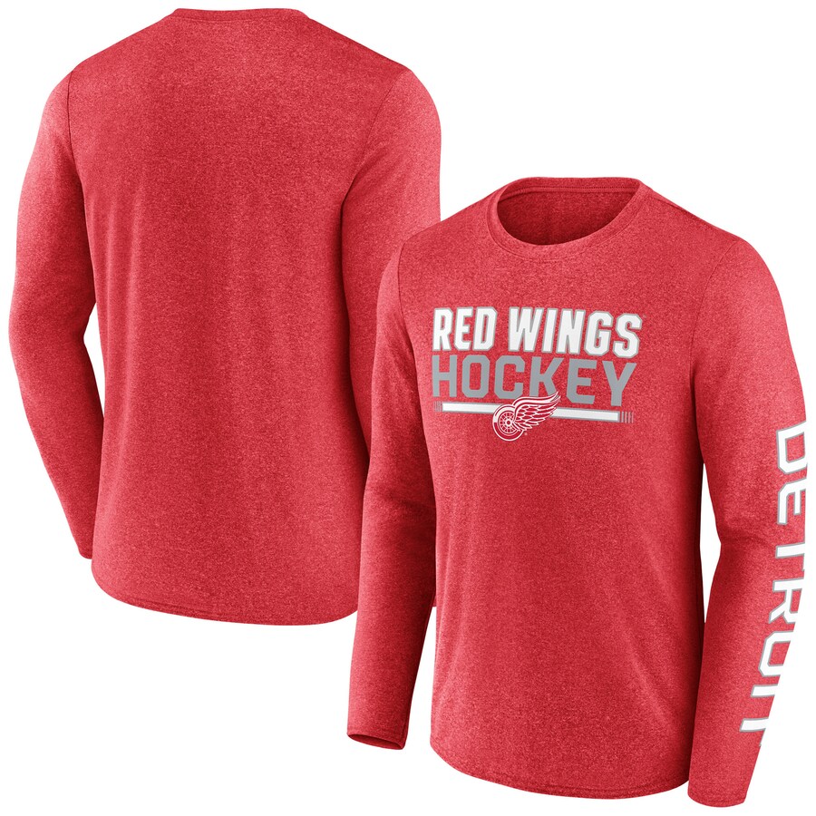 Men's Detroit Red Wings Fanatics Heather Red Sweep Iconic Synthetic Long Sleeve T-Shirt