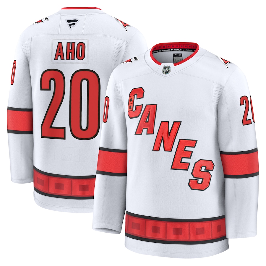 Men's Carolina Hurricanes Sebastian Aho Fanatics White Away Premium Jersey