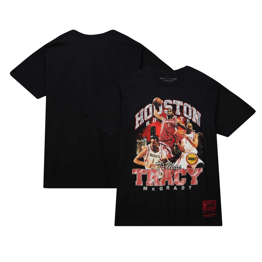 Men's Houston Rockets Tracy McGrady Mitchell & Ness Black Hardwood Classics Bling Concert Player T-Shirt