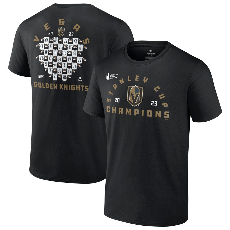 Men's Vegas Golden Knights Fanatics Black 2023 Stanley Cup Champions Jersey Roster T-Shirt