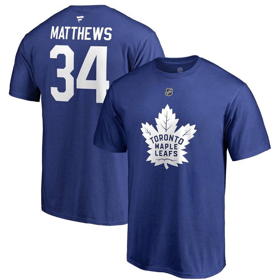 Men's Toronto Maple Leafs Auston Matthews Fanatics Blue Team Authentic Stack Name & Number T-Shirt