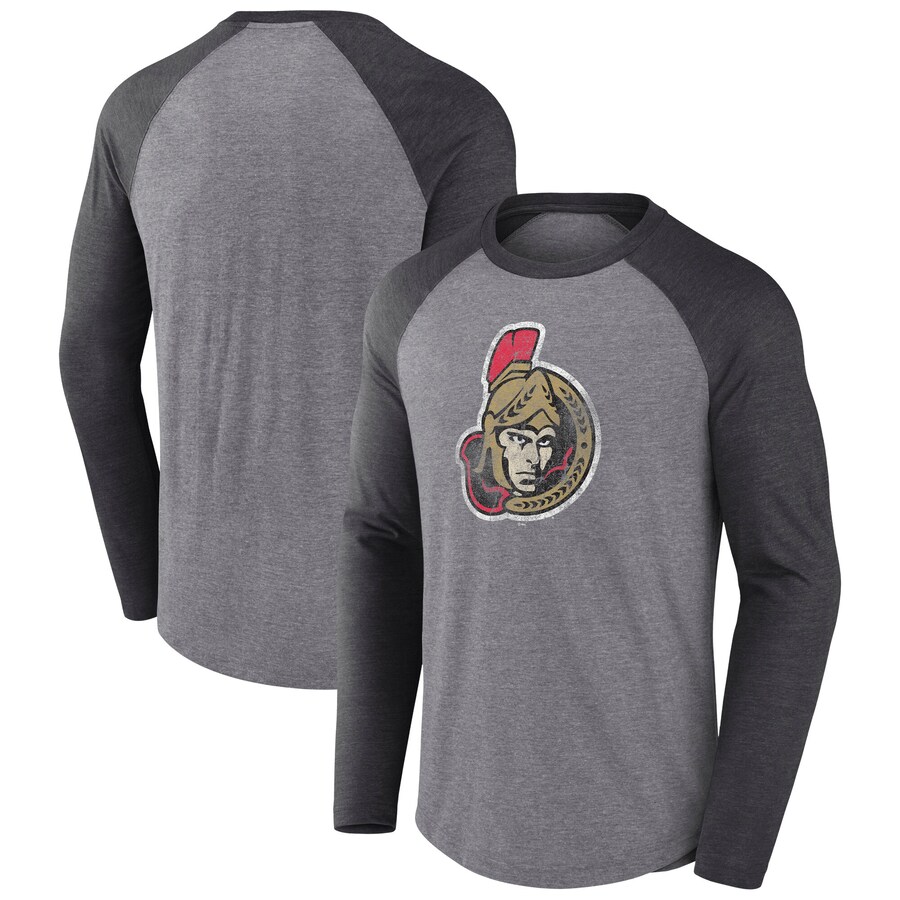 Men's Ottawa Senators Fanatics Heather Gray Special Edition Long Sleeve Tri-Blend Raglan T-Shirt