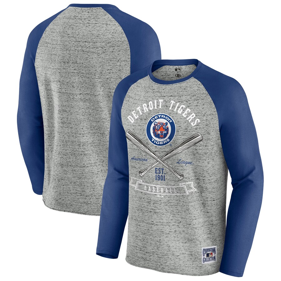 Men's Detroit Tigers Darius Rucker Collection by Fanatics Heather Gray Raw Edge Raglan Long Sleeve Baseball T-Shirt