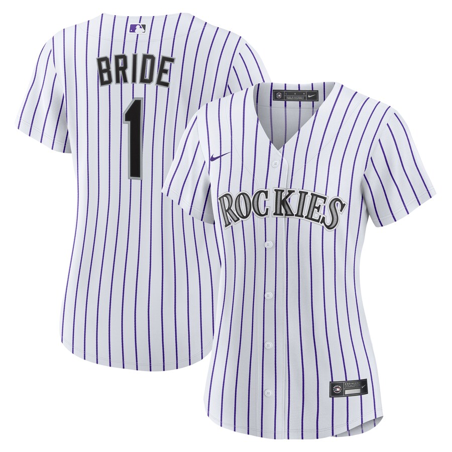 Women's Colorado Rockies Nike White #1 Bride Home Replica Jersey