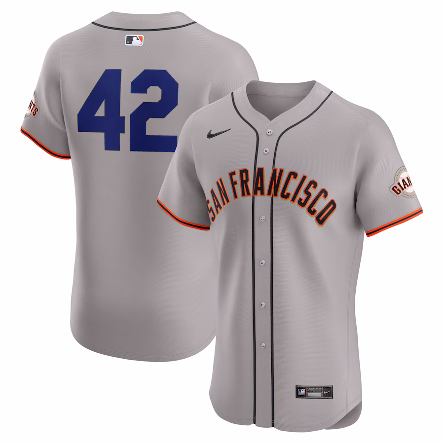 Men's San Francisco Giants Nike Gray Road 2024 Jackie Robinson Day Elite Jersey