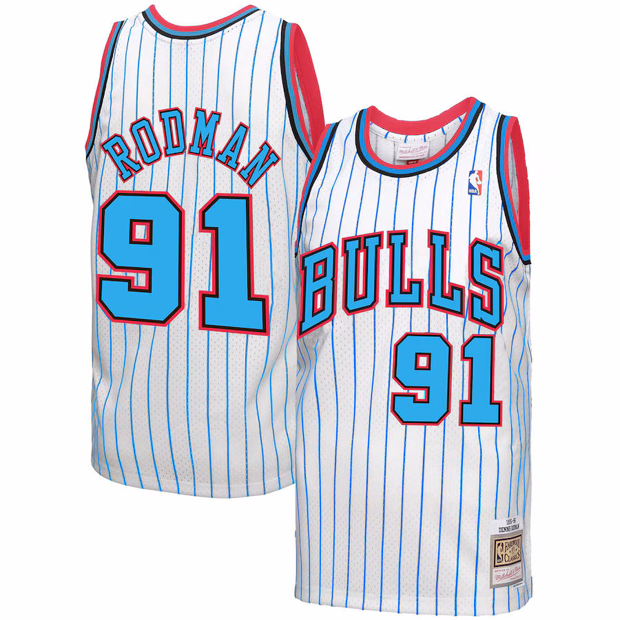 Men's Chicago Bulls Dennis Rodman Mitchell & Ness White 1995-96 Hardwood Classics Reload 3.0 Swingman Jersey