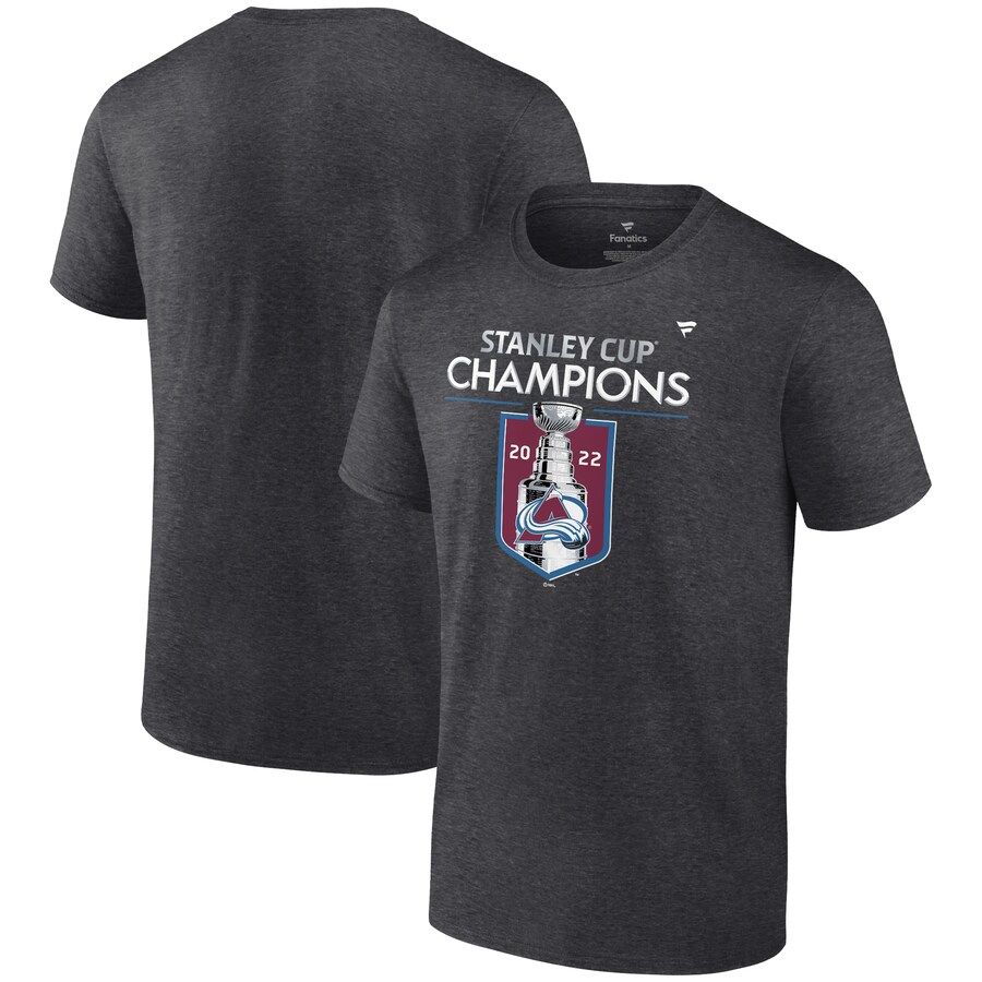 Men's Colorado Avalanche Fanatics Heathered Charcoal 2022 Stanley Cup Champions Locker Room T-Shirt