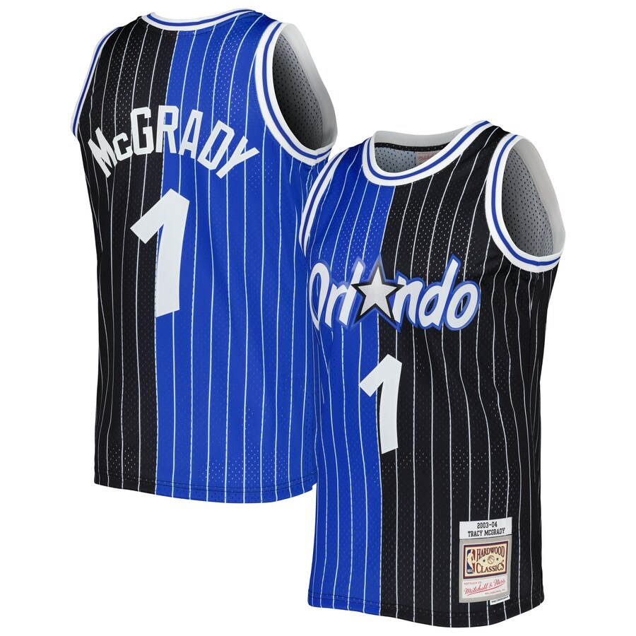 Men's Orlando Magic Tracy McGrady Mitchell & Ness Blue/Black Hardwood Classics 2003/04 Split Swingman Jersey
