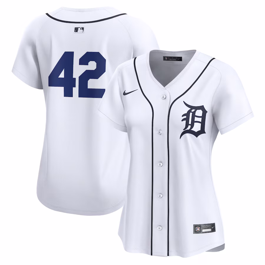 Women's Detroit Tigers  Nike White 2024 Jackie Robinson Day Home Limited Jersey