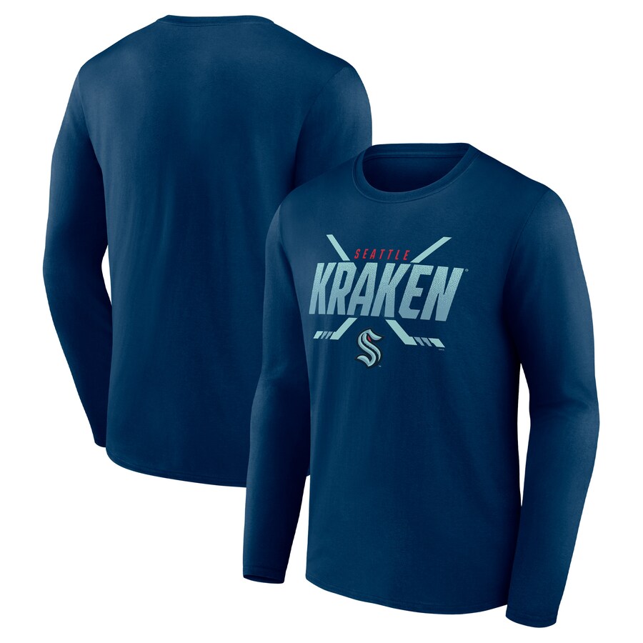 Men's Seattle Kraken Fanatics Deep Sea Blue Covert Long Sleeve T-Shirt