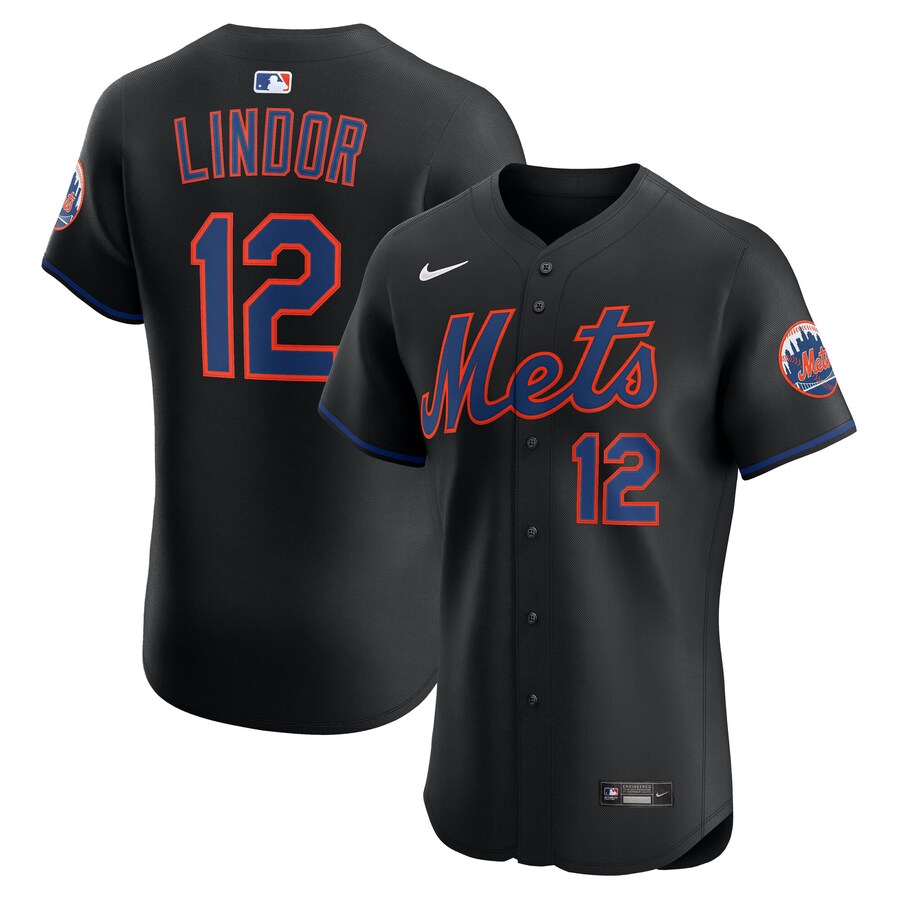 Men's New York Mets Francisco Lindor Nike Black Alternate Elite Jersey