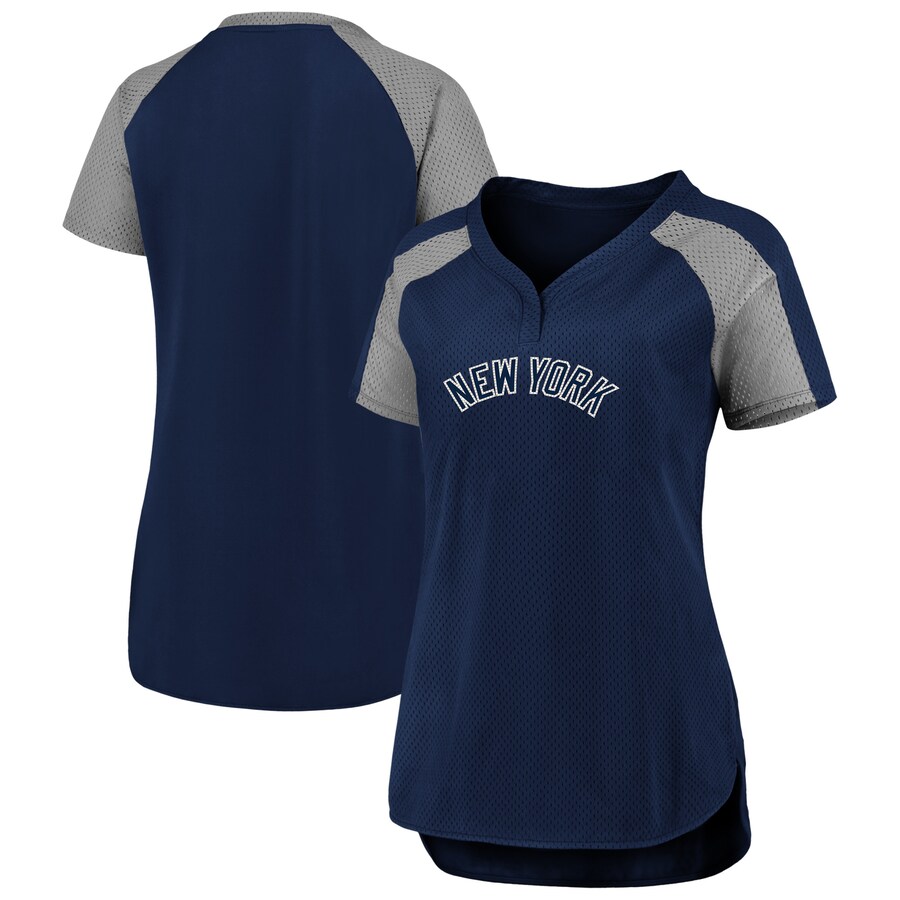 Women's New York Yankees Fanatics Navy/Gray Iconic League Diva Raglan V-Neck T-Shirt